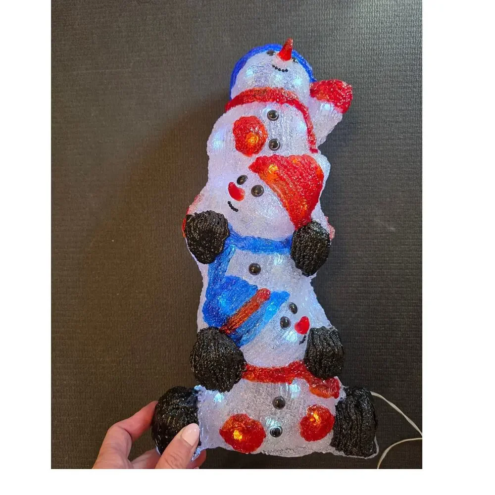 Vtg Seasons Design Stacked Acrylic White LED Light Up Snowmen Holiday Decor